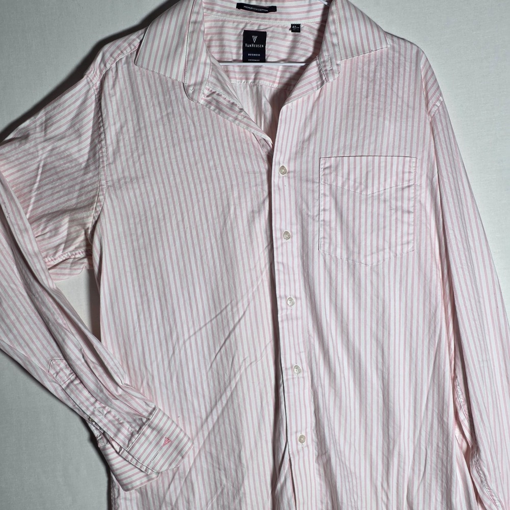 Van Heusen Pink White Striped Dress Shirt Oversized Prep 16.5
